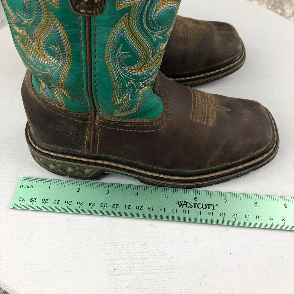 Georgia Boot Kids Size 12M Carbo-Tec LT Brown Turquoise Leather Cowboy Boots